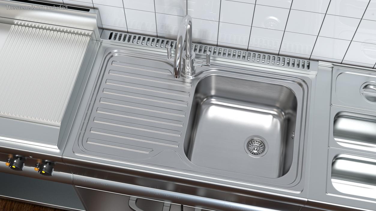 3D Single Bowl Kitchen Sink with Drainboard and Tap model