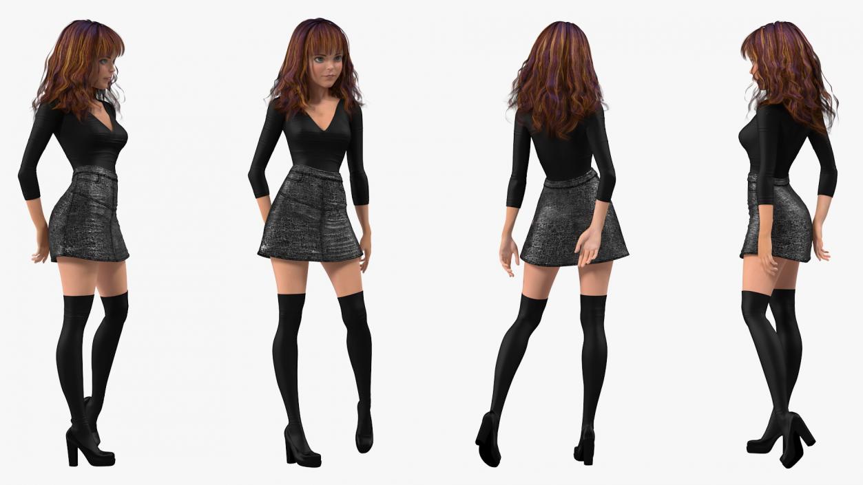 3D model Cartoon Young Woman Youth Clothes Rigged