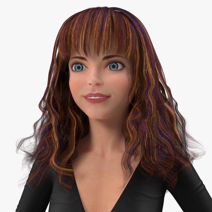 3D model Cartoon Young Woman Youth Clothes Rigged