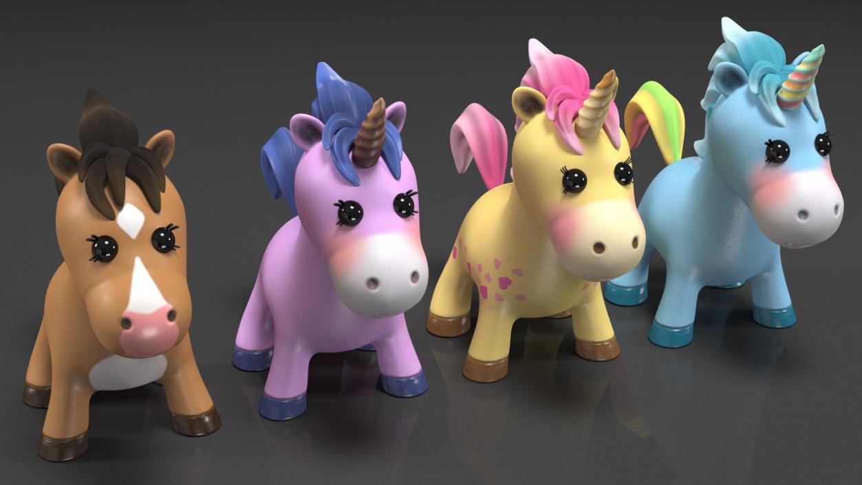 Cartoon Unicorn Set 3D model