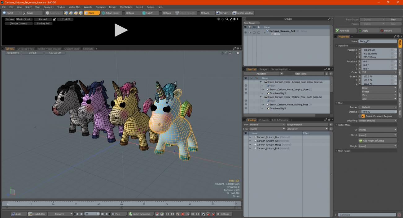 Cartoon Unicorn Set 3D model