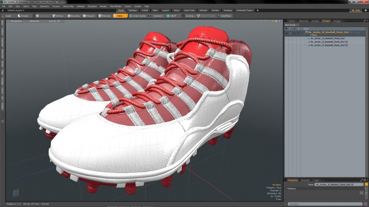3D Air Jordan 10 Baseball Cleats Red model