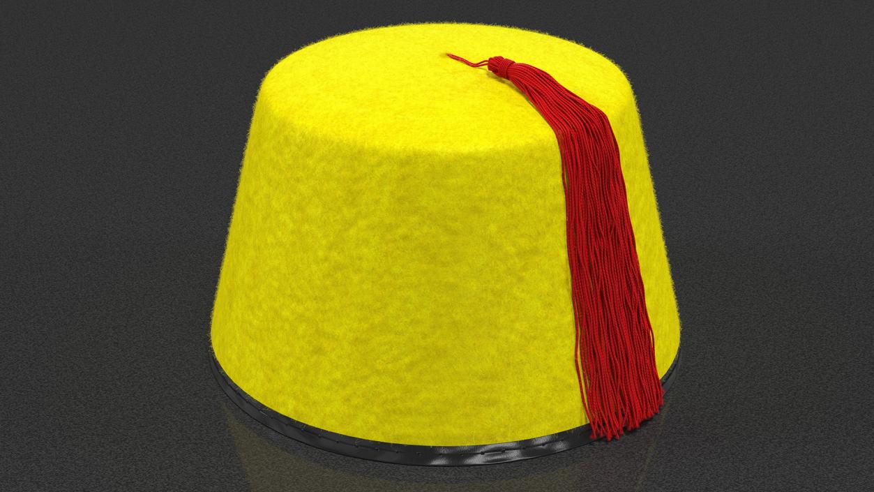 3D Traditional Arabic Yellow Fez Hat With Red Tassel Fur model