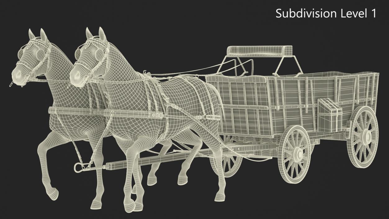 3D Open Wagon with Horses fur