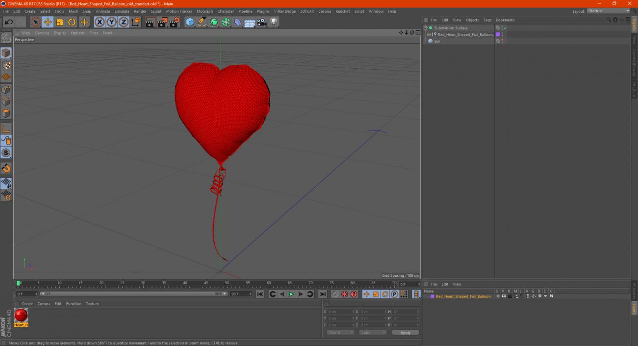 Red Heart Shaped Foil Balloon 3D model