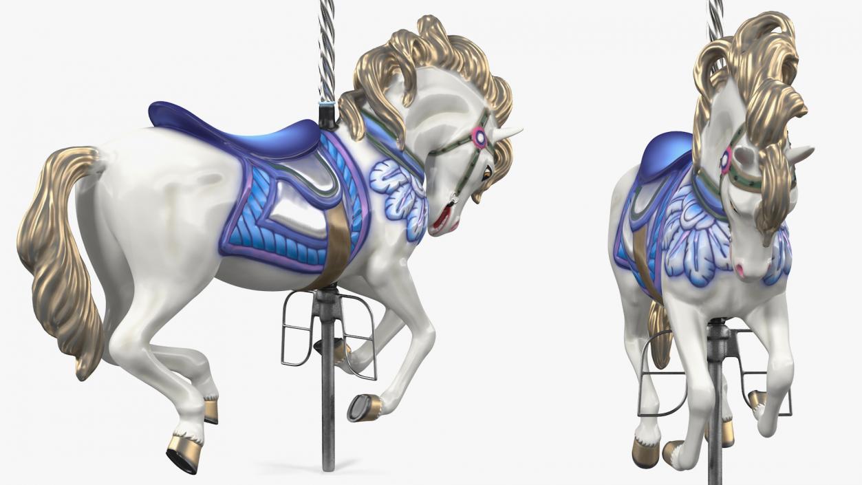 Carousel Galloping Horse Blue 3D model