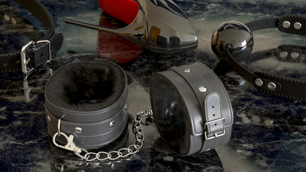 3D Leather Wrist Cuffs with Fur model