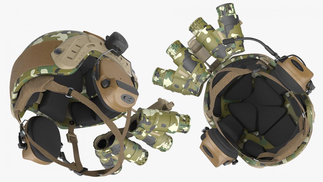 3D Tactical Helmet Digital Woodland Camo with Fur