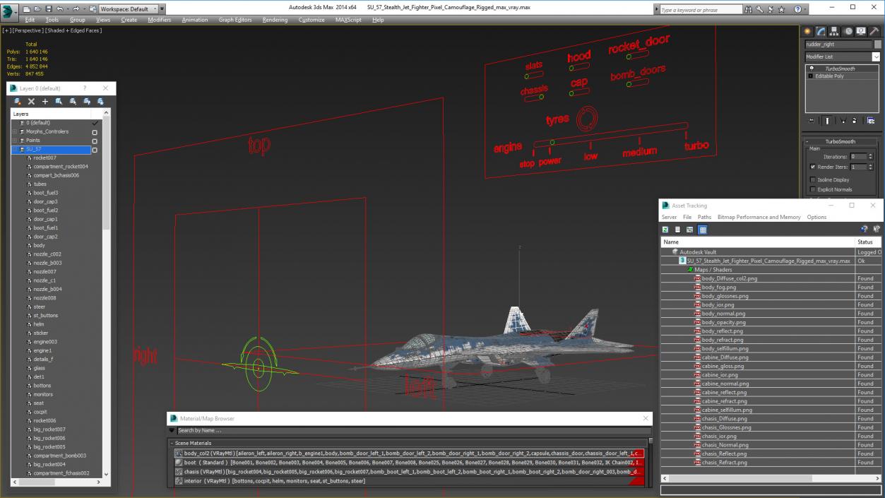 SU 57 Stealth Jet Fighter Pixel Camouflage Rigged 3D model