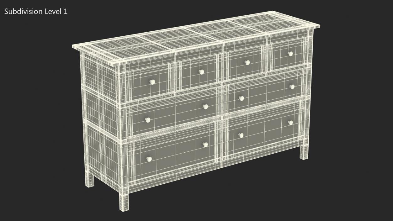 3D model Ikea Hemnes 8 Drawer Dresser White Stain