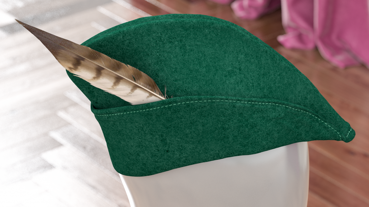 3D Robin Hood Cap with Feather Green model