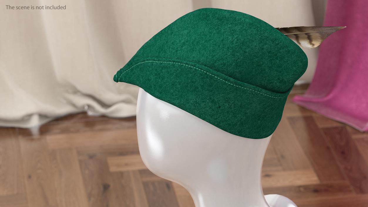3D Robin Hood Cap with Feather Green model