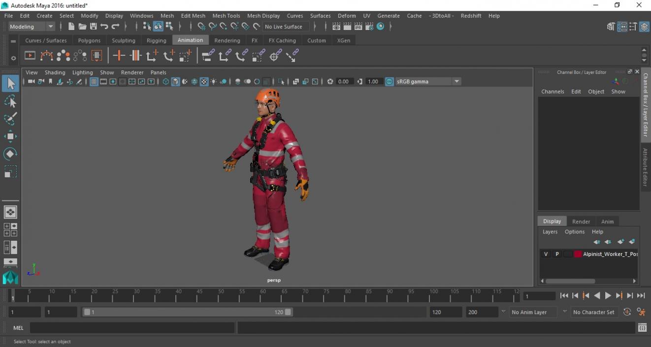 Alpinist Worker T Pose 3D