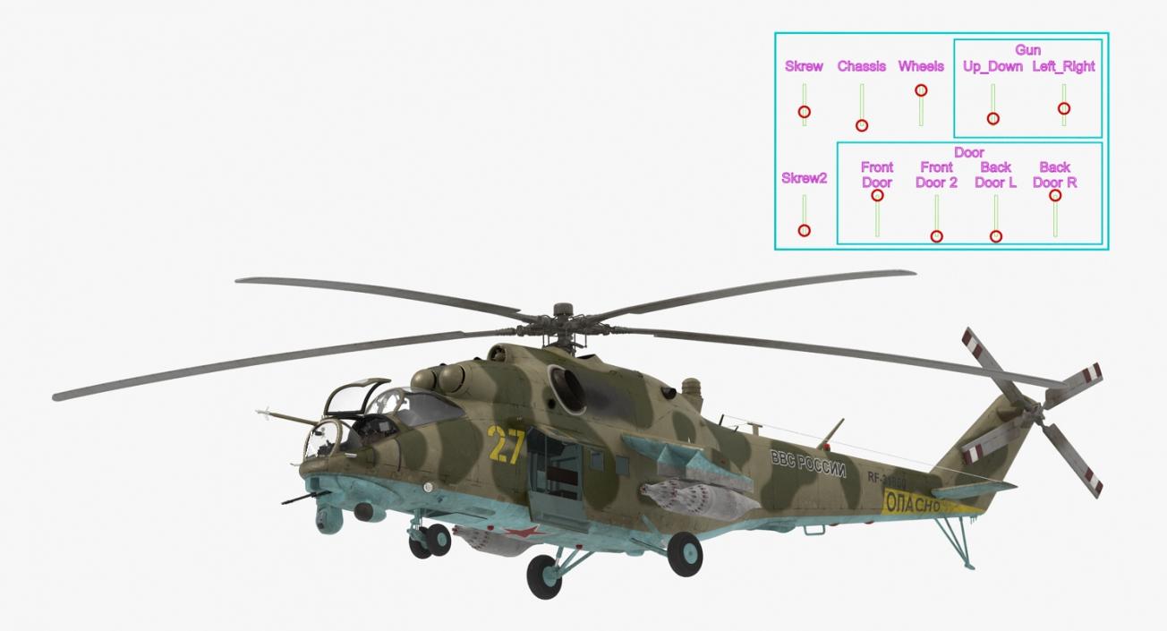 3D Russian Large Helicopter Gunship Mi-35M Rigged