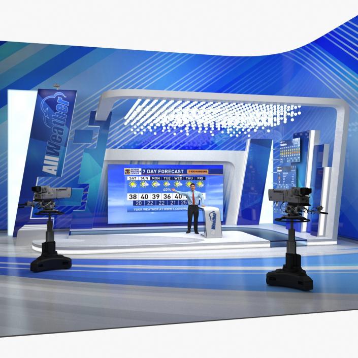 3D Weather Studio TV with Cameras and Presenter Rigged