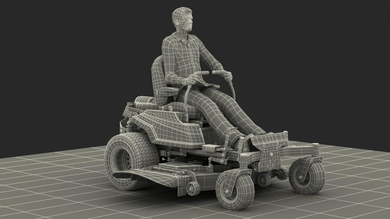 Elderly Man on Simplicity Lawn Mower Fur Rigged 3D