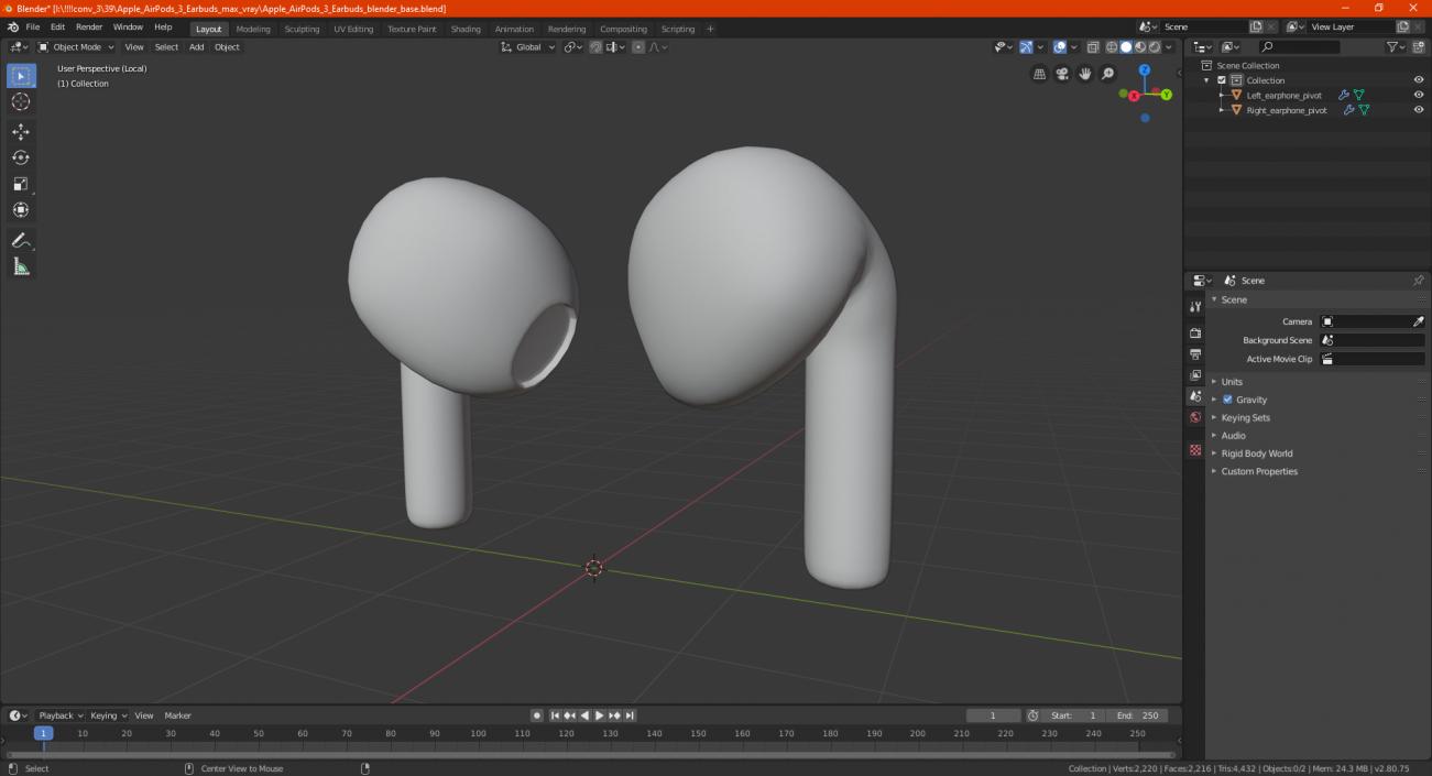3D Apple AirPods 3 Earbuds model