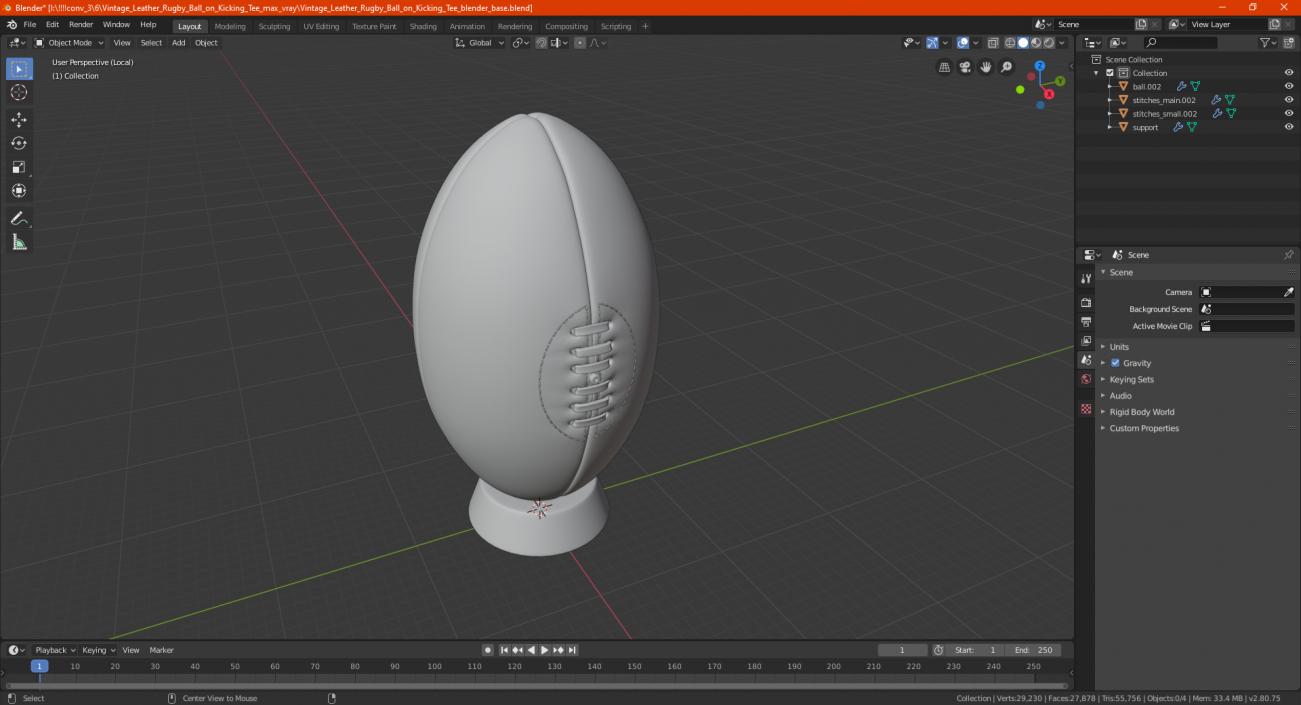 3D model Vintage Rugby Ball With Kicking Tee