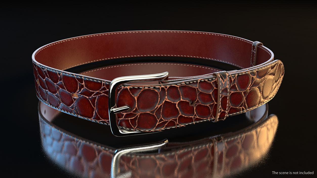 3D Crocodile Leather Belt Red