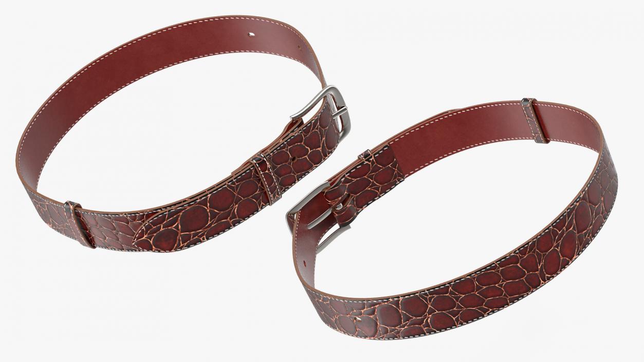 3D Crocodile Leather Belt Red