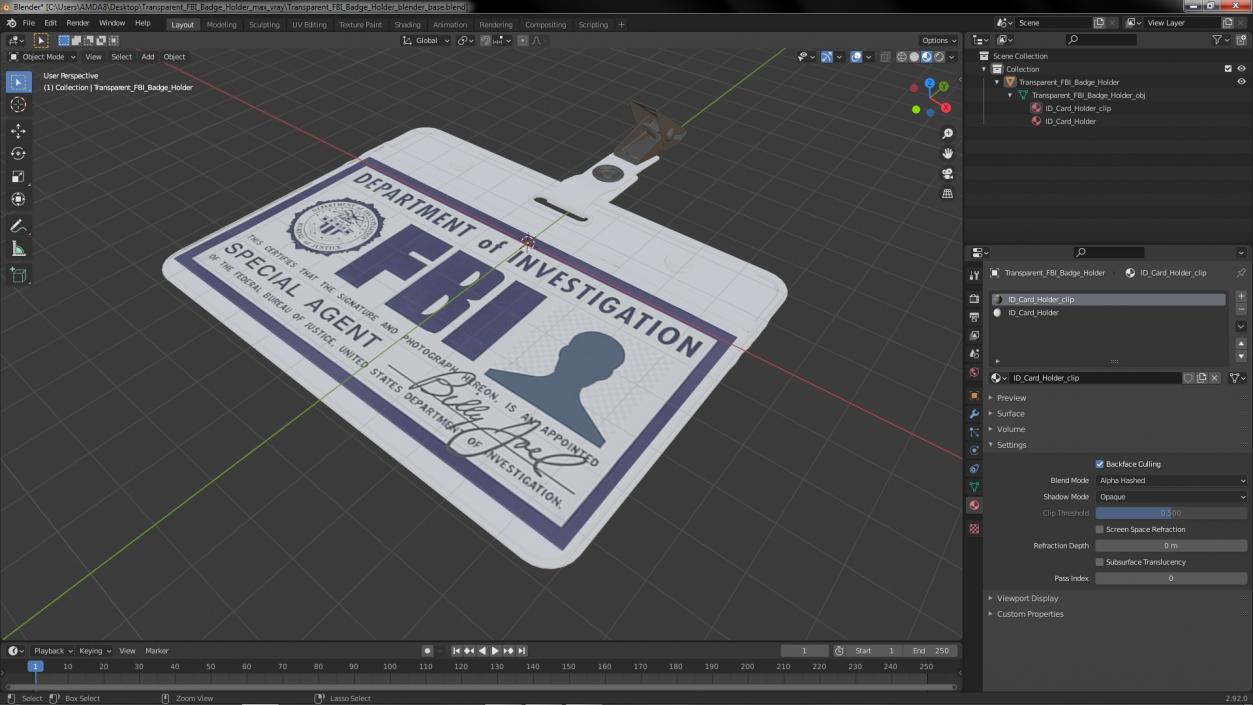 3D Transparent FBI Badge Holder model