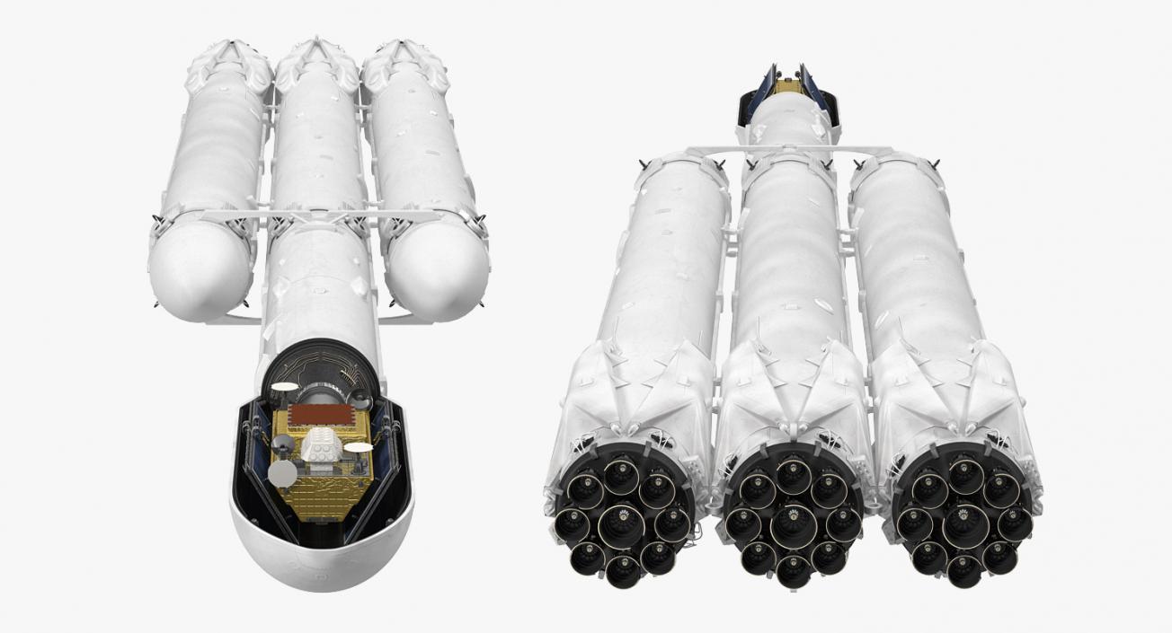 3D Rocket with Boosters and Satellite in Cargo model