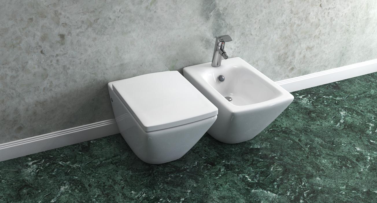 3D model Back To Wall Toilet and Bidet White