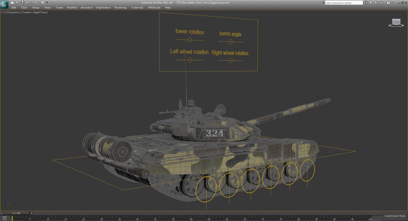 T72 Main Battle Tank Camo Rigged 3D