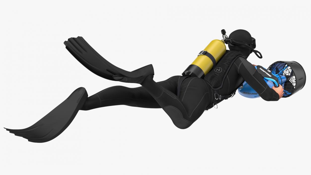 3D Diver with Sea Scooter Propulsion Vehicle Rigged model