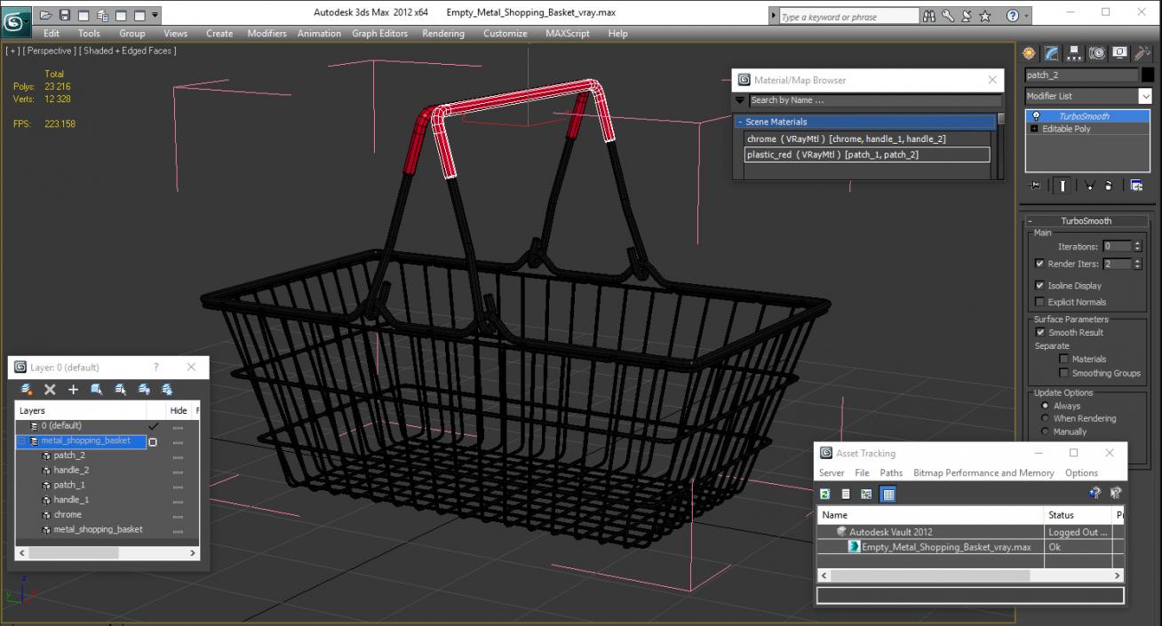 Empty Metal Shopping Basket 3D