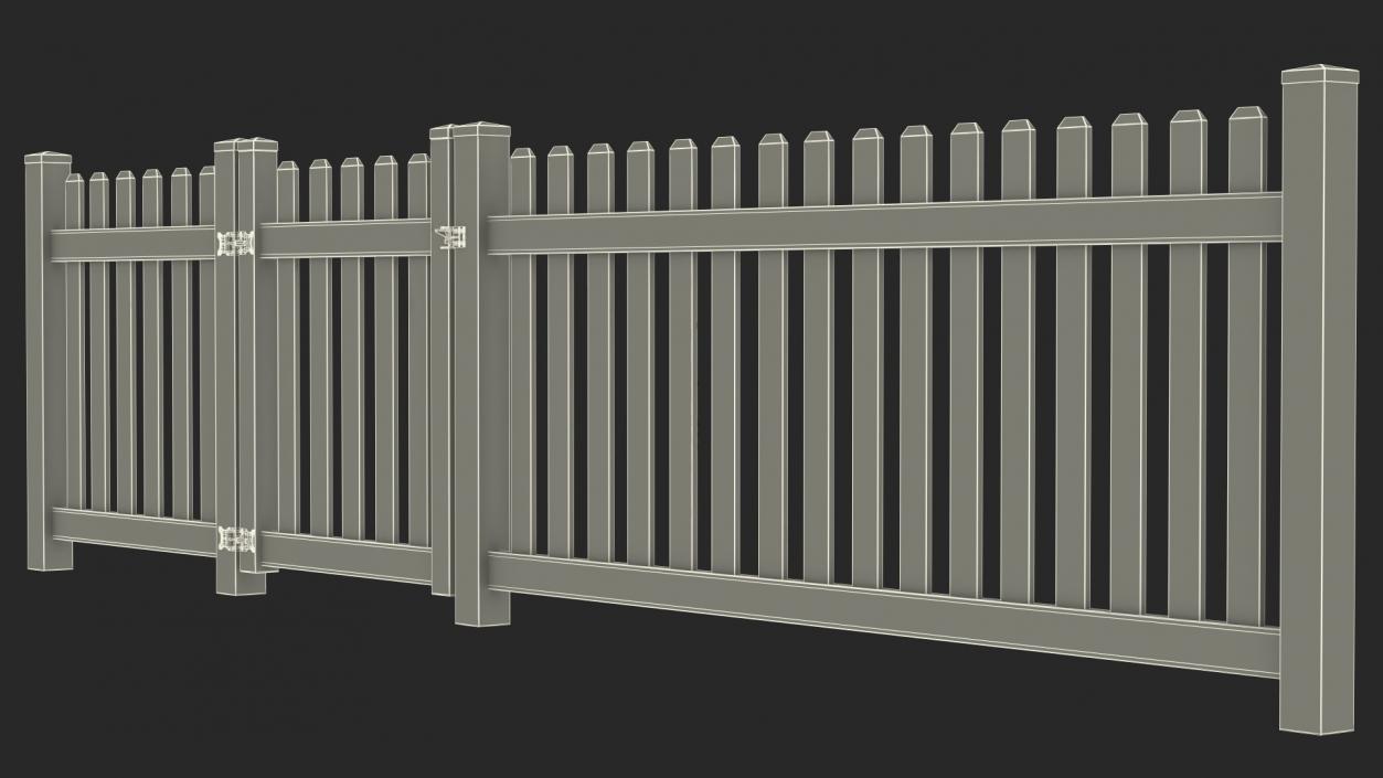 3D White Picked Fence Section