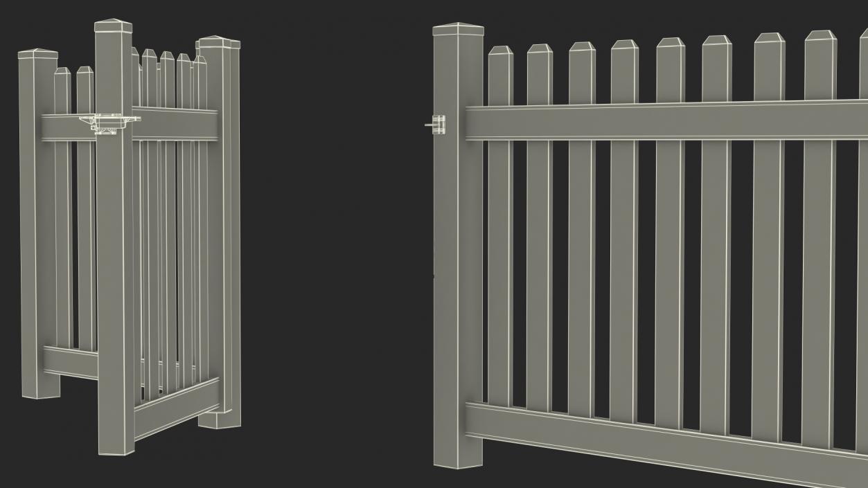 3D White Picked Fence Section