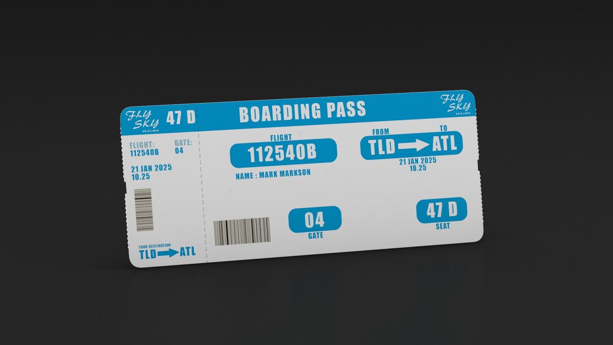 3D Blue Boarding Pass model