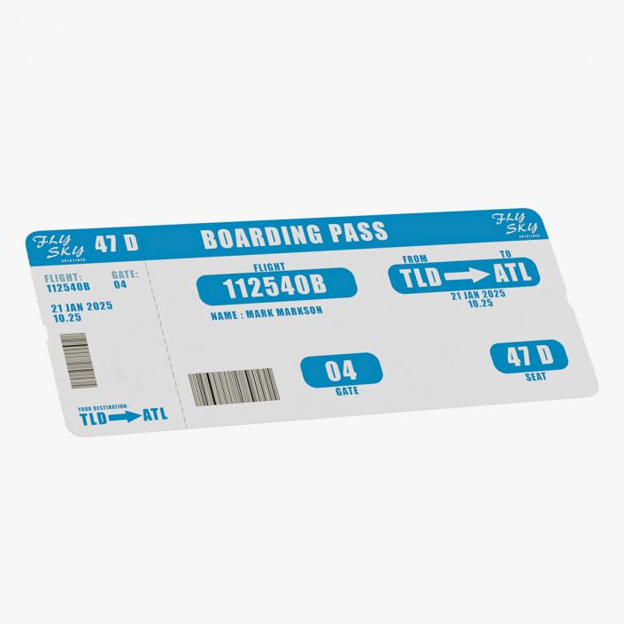 3D Blue Boarding Pass model