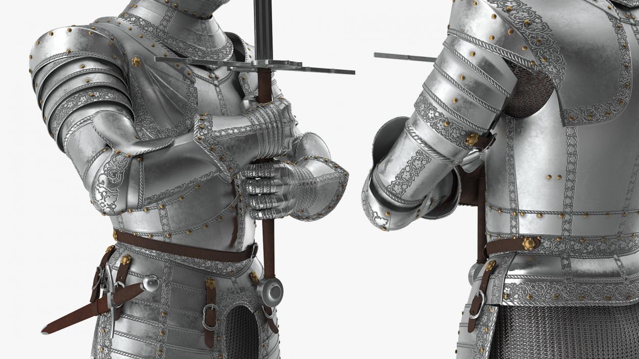 3D model Polished Medieval Knight Plate Armor Holding Zweihander