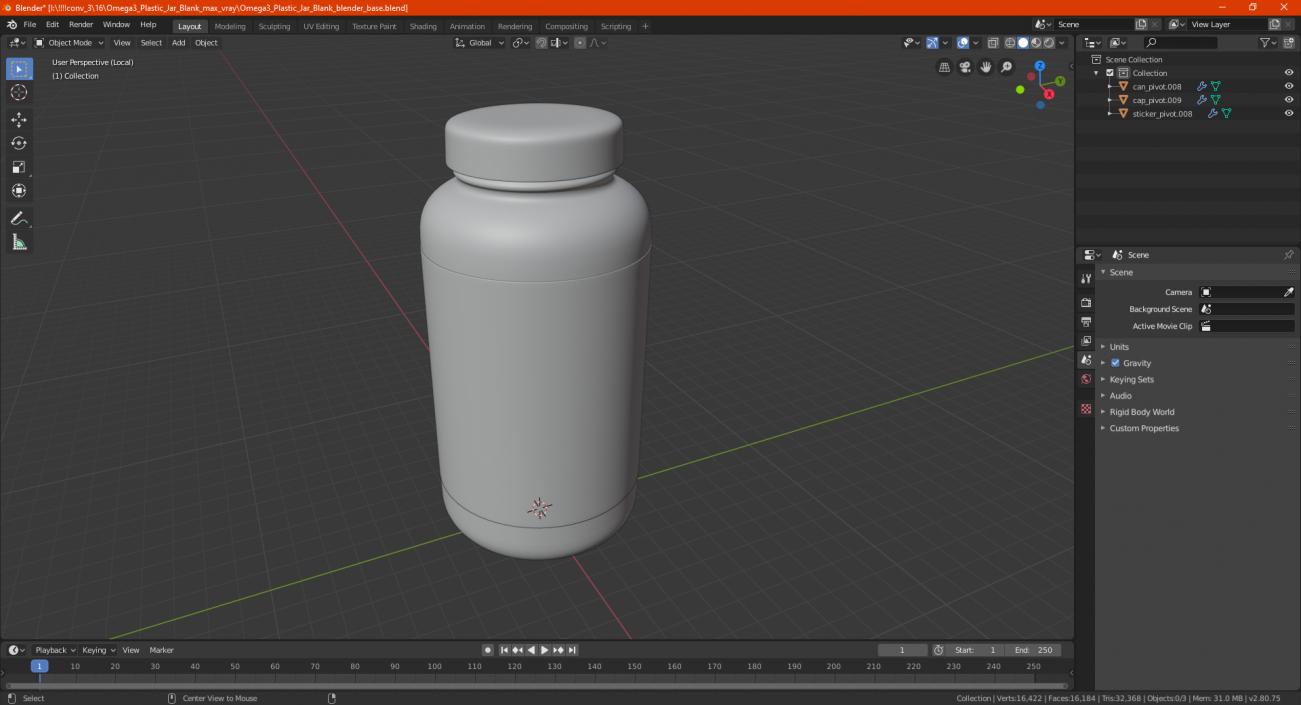 Omega3 Plastic Jar Blank 3D model
