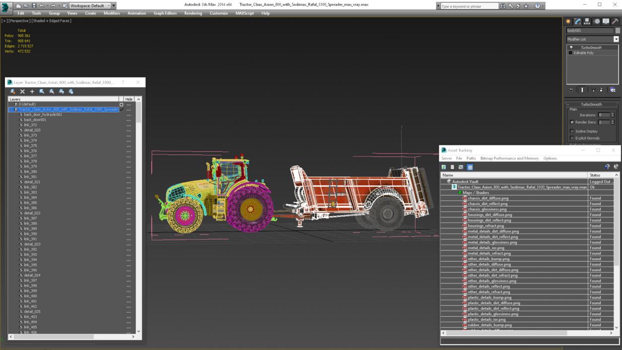 Tractor Claas Axion 800 with Sodimac Rafal 3300 Spreader(1) 3D model