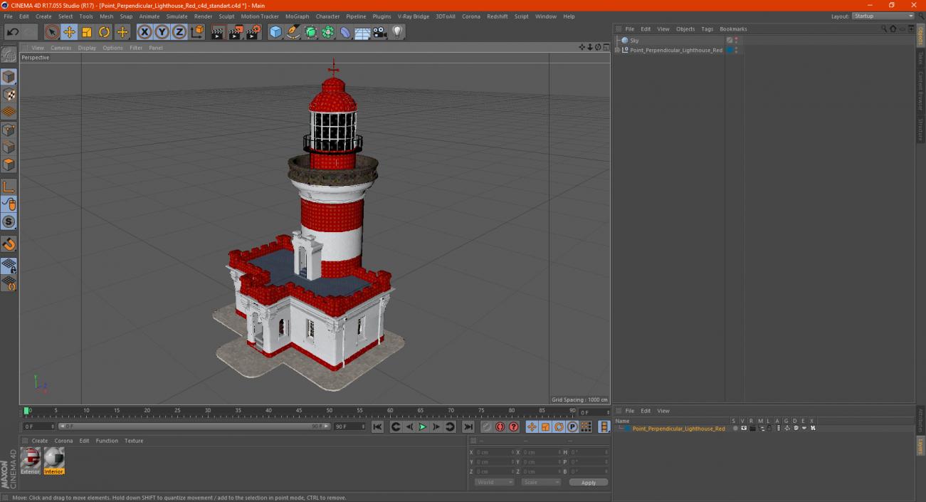 Point Perpendicular Lighthouse Red 3D model