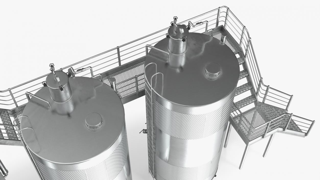 Stainless Steel Wine Tanks Set with Stairs 3D