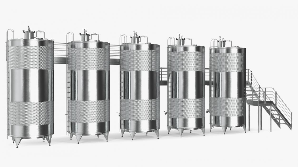 Stainless Steel Wine Tanks Set with Stairs 3D