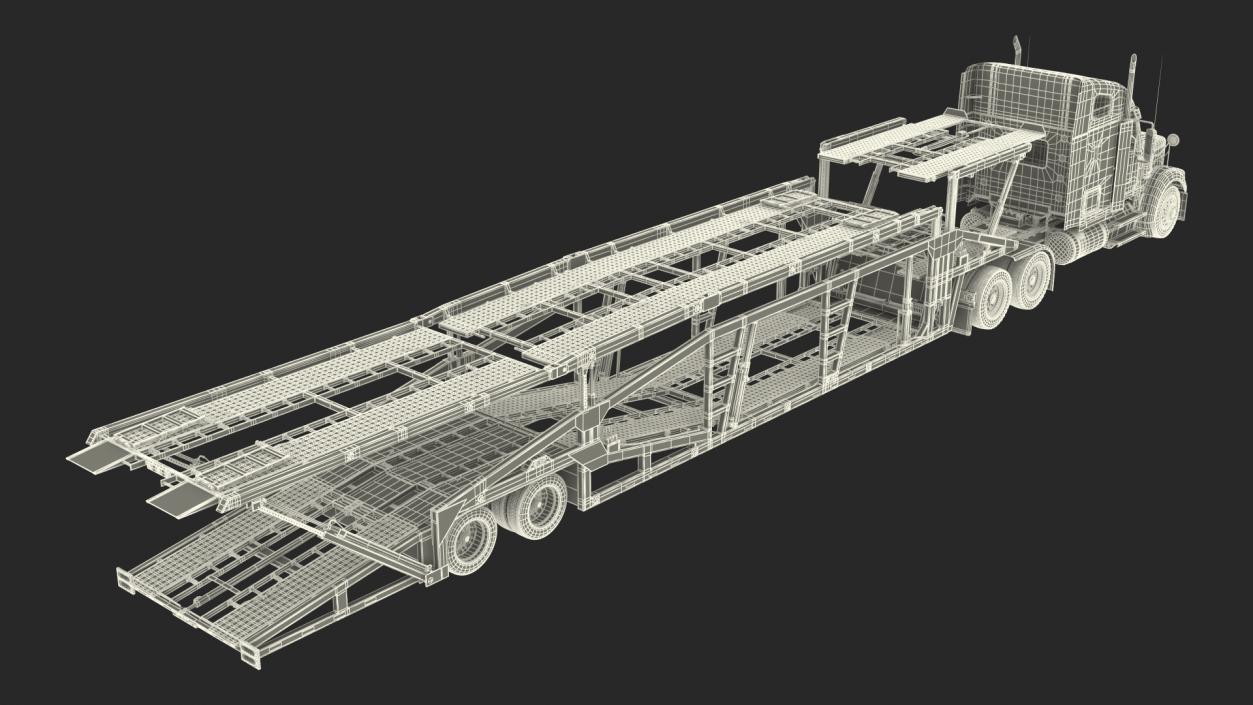 Freightliner Truck With Car Carrier Rigged 3D