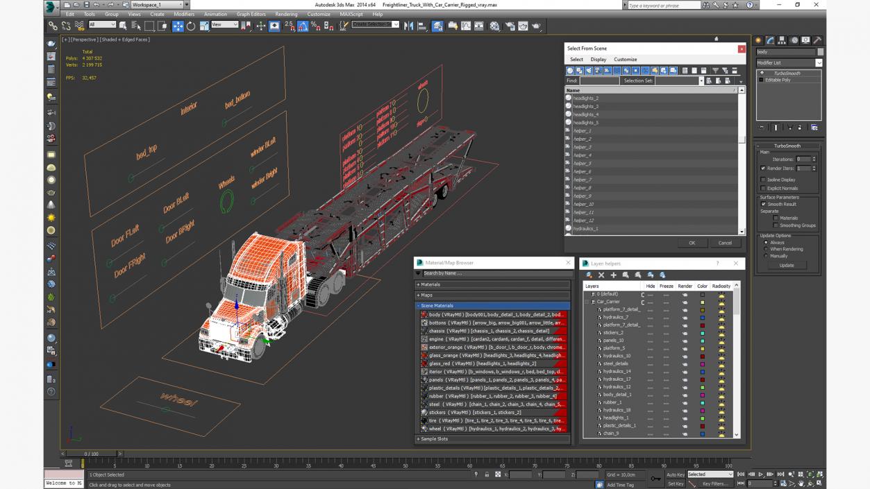 Freightliner Truck With Car Carrier Rigged 3D