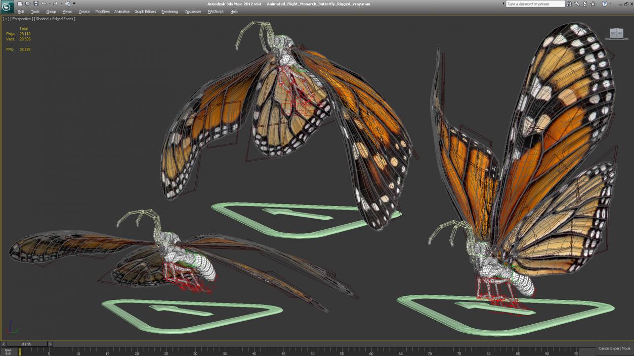 3D model Animated Flight Monarch Butterfly Rigged
