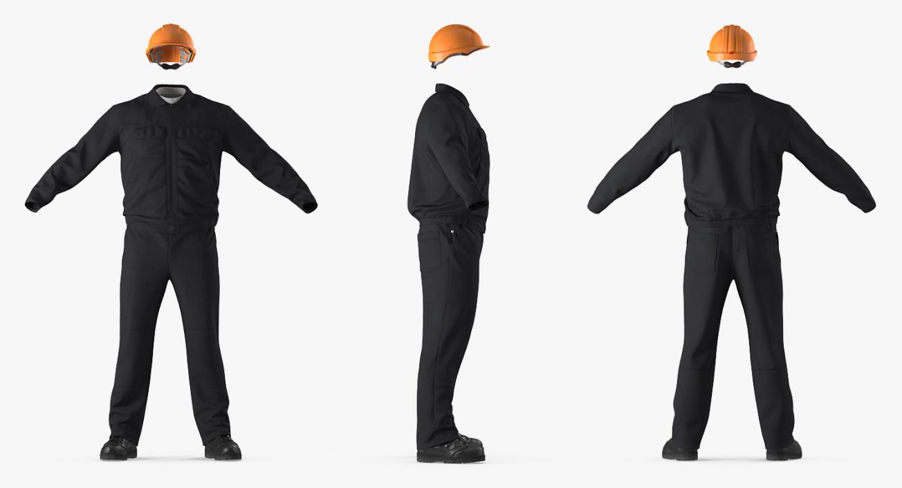 Long Sleeve Coveralls Uniform with Hardhat 3D
