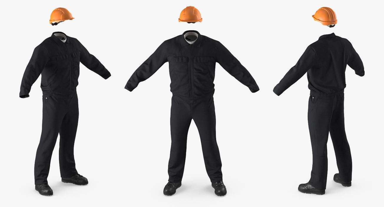 Long Sleeve Coveralls Uniform with Hardhat 3D
