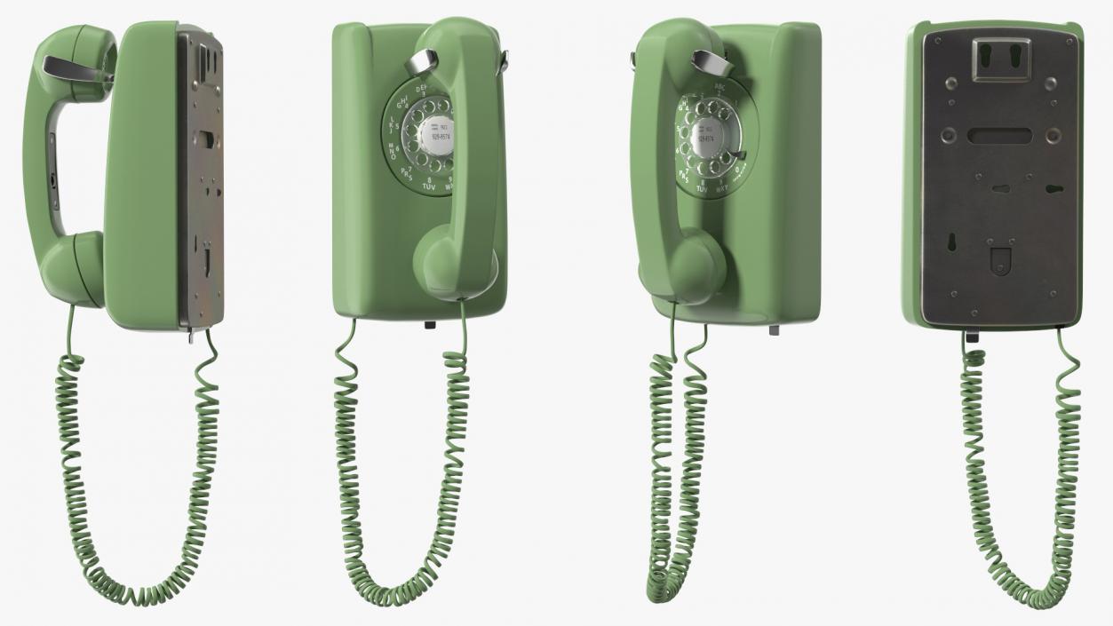 3D Vintage Green Rotary Wall Phone