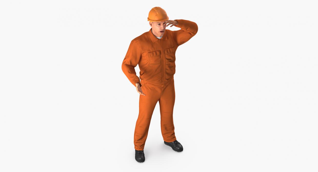 Builder Wearing Orange Coveralls Rigged 3D model