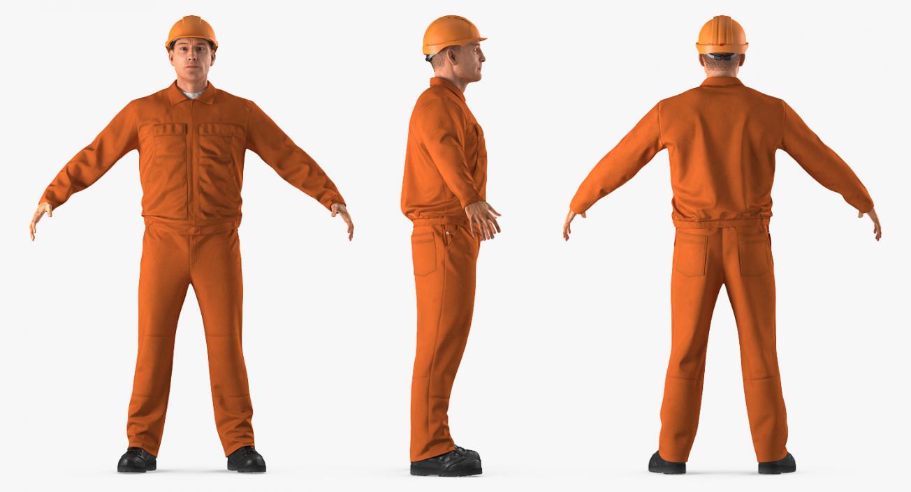 Builder Wearing Orange Coveralls Rigged 3D model