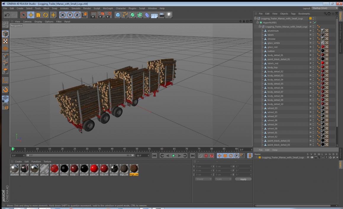 Logging Trailer Manac with Small Logs 3D