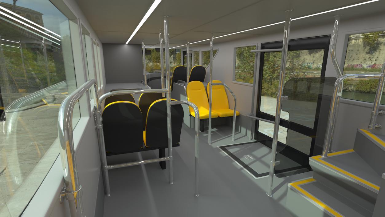 Open Top Tourist Bus Simple Interior White 3D